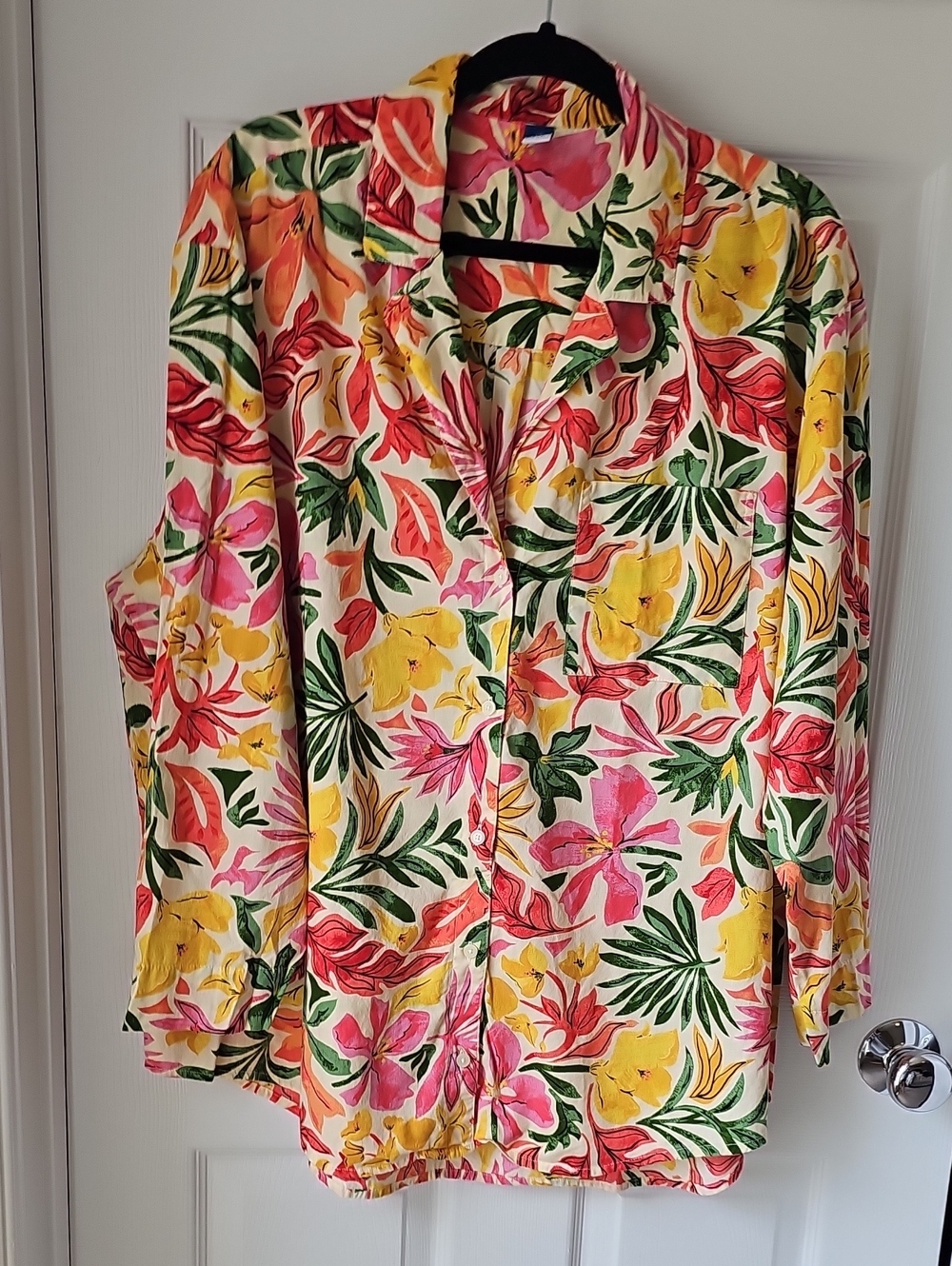 Old Navy Cream Floral Button-Up Pajama 3 piece Set with Yellow Pink Green Print